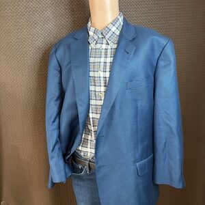 BARONI Couture Blue Houndstooth Silk Wool Sport Coat Blazer Size 48R